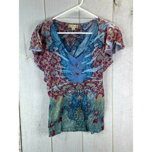 Live and Let Live V-Neck Beaded Butterfly Design